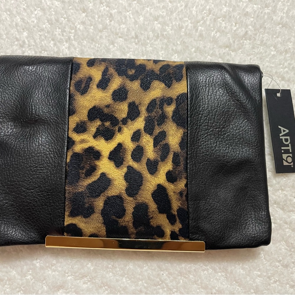 Apt. 9 Black and Leopard Pattern Clutch